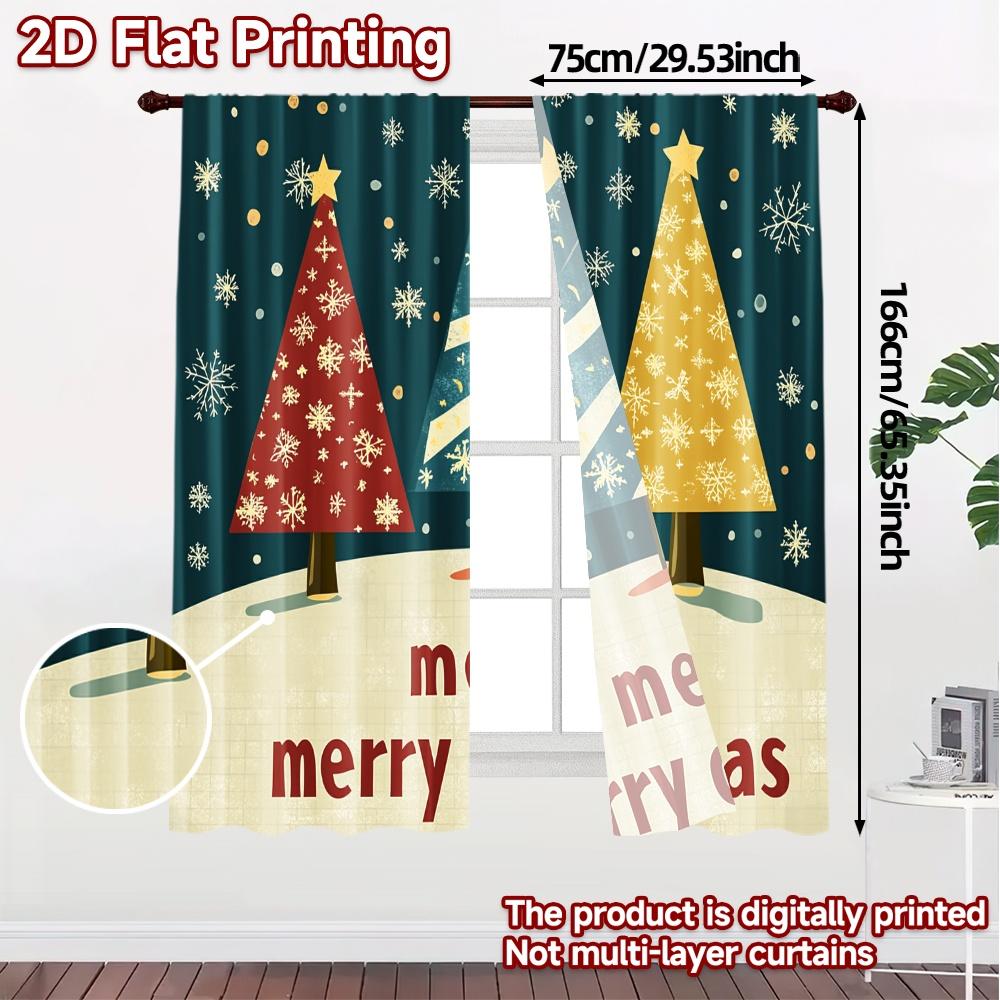 2pcs,Curtains Christmas Trees Snowflakes Festive_a (2) Popular Contemporary Curtains Polyester Easy Install Curtains Decorations