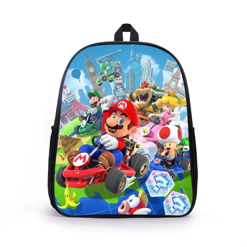 Mario Cartoon Backpack For Elementary Boys With Breathable Lightweight Oxford Fabric