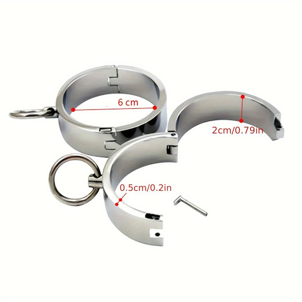 A Pair of Chrome Plated Stainless Steel Restraint Gear Wrist Anklet Cuffs - Solid Color, Unisex Bondage Play Adult Sex Toys for Couples - Adjustable