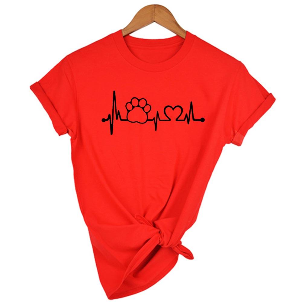 Summer Clothing Tops Print Dog Cat Pet Heartbeat Lifeline Female Shirt Casual Funny T Shirt