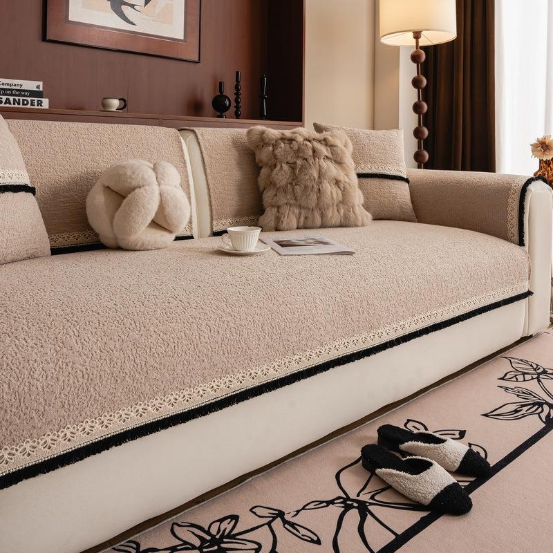 New Chenille Soft Sofa Cover With Lace For Living Room Non-Slip Sofas Towel Couch Covers L Shaped Corner Couch Seat Pad Modern