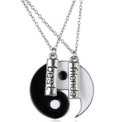 2Pcs/Set Best Friends Tai Chi Yin Yang Carved Bar Pendant Split Necklace Gift