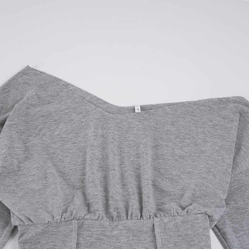 American Casual Off-Shoulder Long-Sleeve Hoodie Waist-Cinched Sportswear Set
