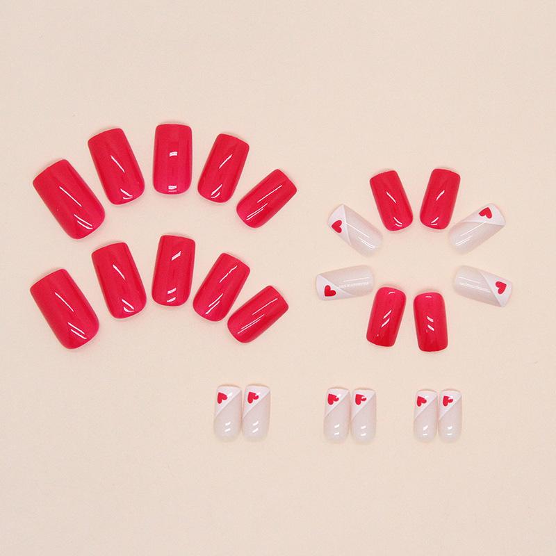 Medium and long rose red beveled French love manicure square wearing manicure European and American ins style sweet ladies manicure