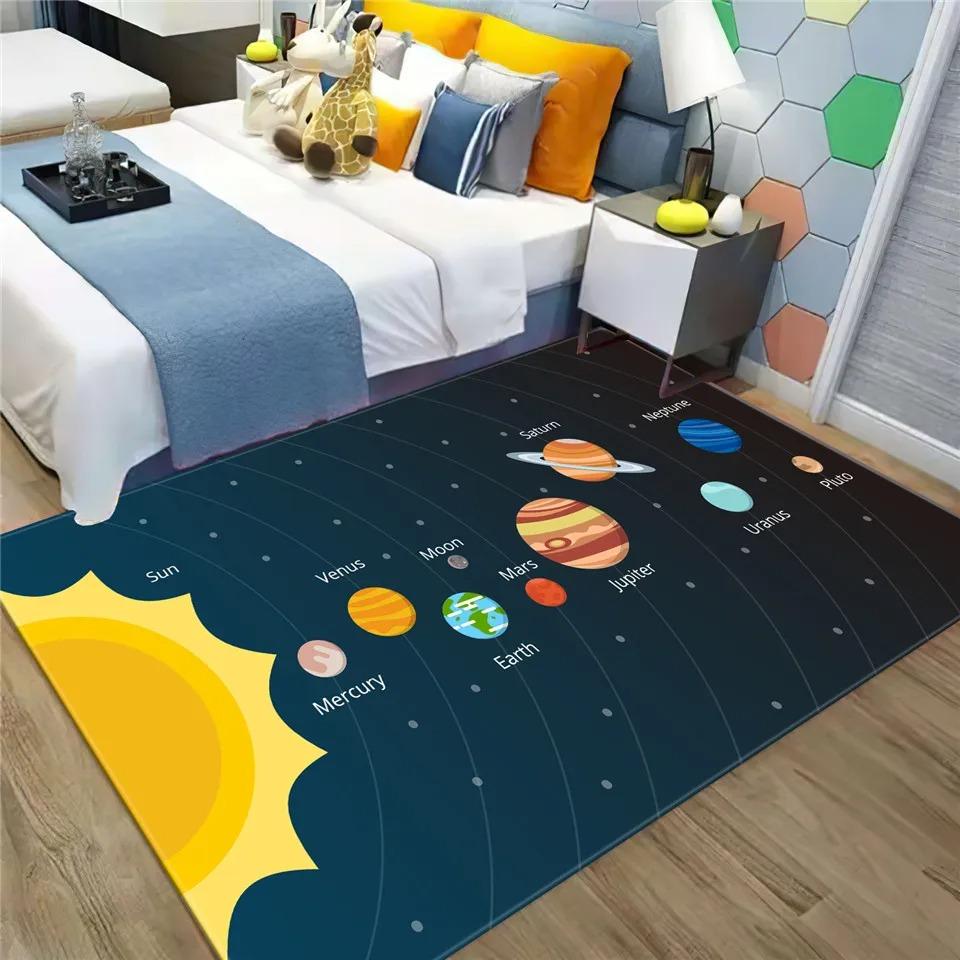 3D Solar System Children's Early Education Learning Carpet Exploration of Space Planet Orbits Suitable for Living Room Bedroom