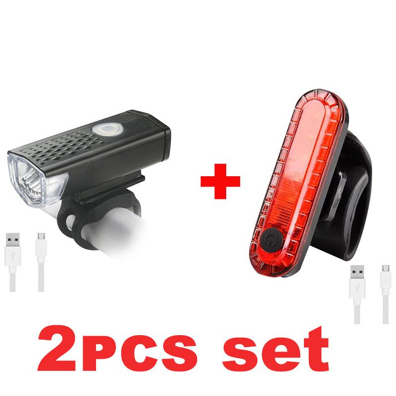 Bicycle Front Rear Light Set LED Rechargeable Head Light Taillight for Bike Night Cycling Riding Red Warning Tail Light 3 Modes