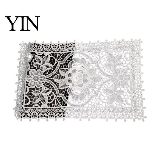 Rectangular Lace Mats for Coffee Tables White Doily, Elegant Retro Placemat, Embroidered Table Decorative Centerpiece Dining Mat, Round Oval