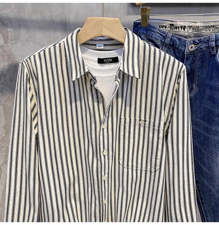 Retro Men's Cotton Striped Long-Sleeve Slim Shirt