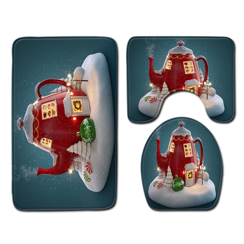 Christmas Bathroom Floor Mat Toilet Three-Piece Set