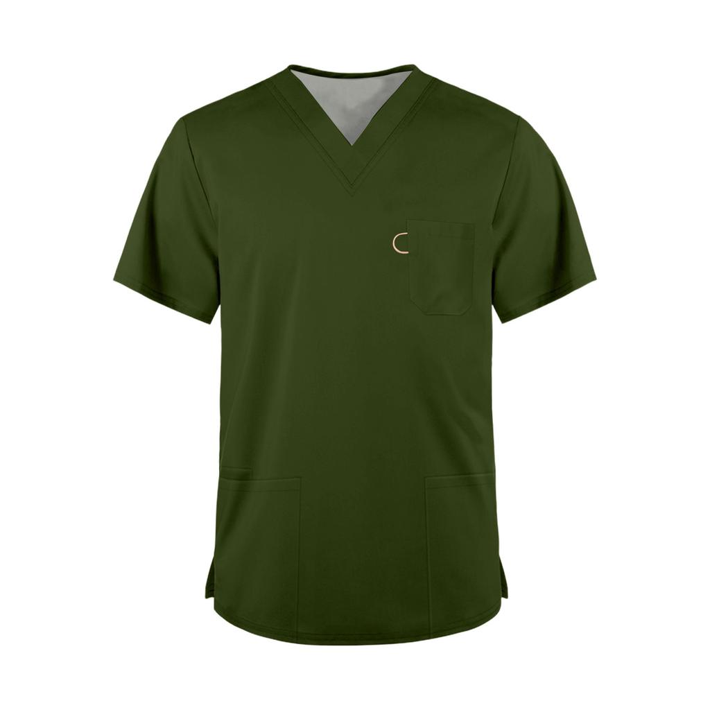 Men's Fashion V-Neck Short Sleeve Work Uniform Top for Caregivers Daily Wear