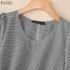 ZANZEA Blusa da Donna Casual Girocollo Stampa a Quadri Manica Corta Larga