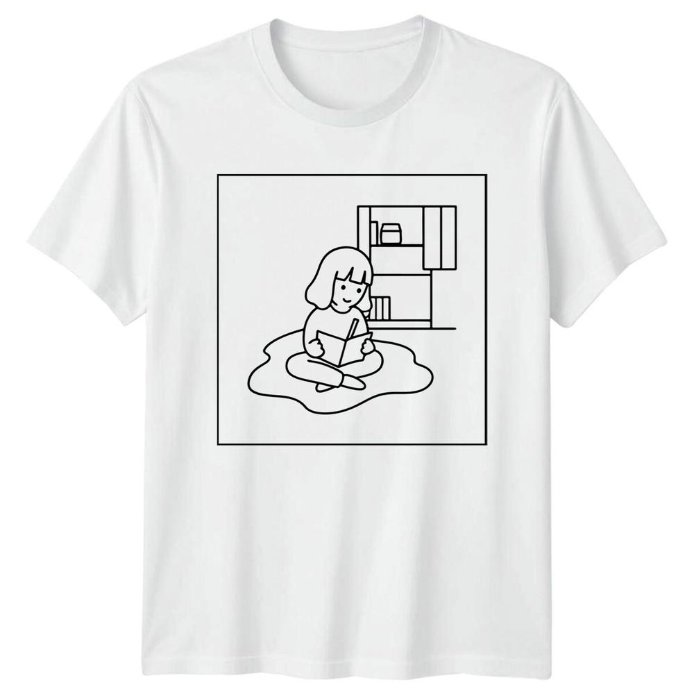 Cartoon Girl Reading Hobby Unisexs TShirt Unisexs Tee Graphic Top Unisex S