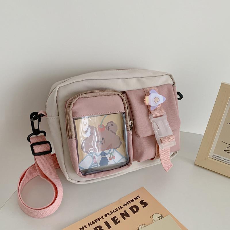 Japanse Style Kawaii Shoulder Canvas Bag Girls Student Small Mutipockets Transparent Crossbody Bags Women New