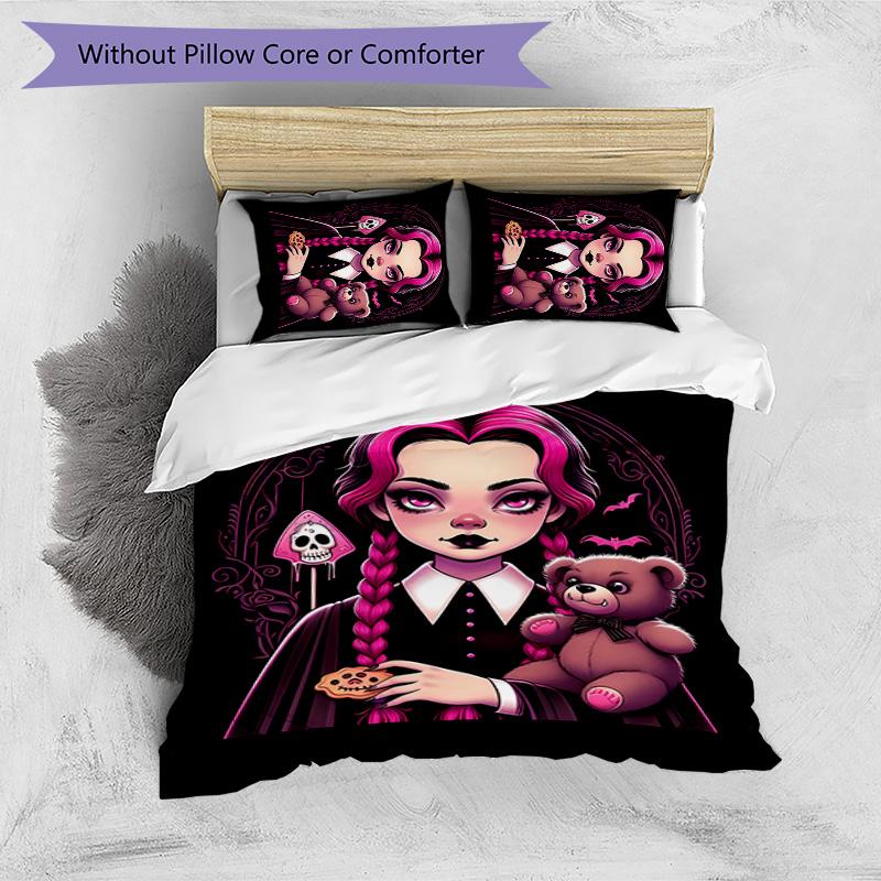 Wednesday Tv Printed 3PCS Bedding Set Soft Breathable Duvet Cover Pillowcases Set Washable Bedroom Decor Home Gift