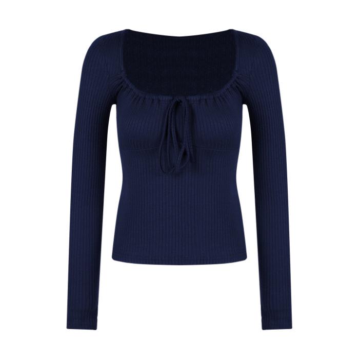 

Women s Cashmere Blue Square Neck Slim Fit Long Sleeve Knitwear Sweater - Pure Desire Style for Autumn/Winter. XL