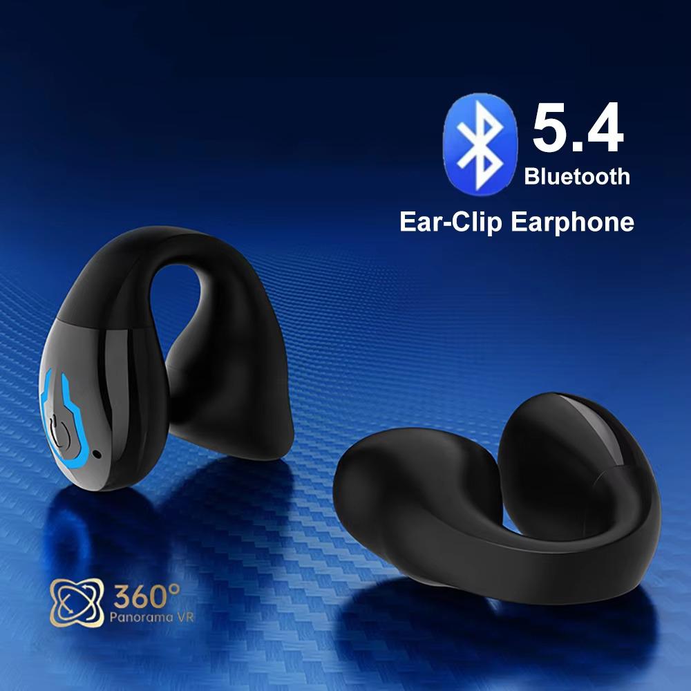 Bluetooth 5.4 Earphone Wireless Headphone Ear Clip Headset HiFi Stereo Noise Reduction Waterproof Earbud