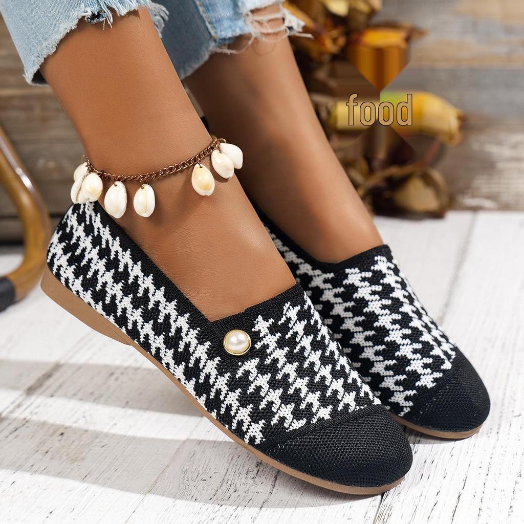 TEMU Style Loafers: Round Toe Flat Casual Shoes with Pearls, Comfortable & Breathable, Low-Cut Design with Christmas Elements