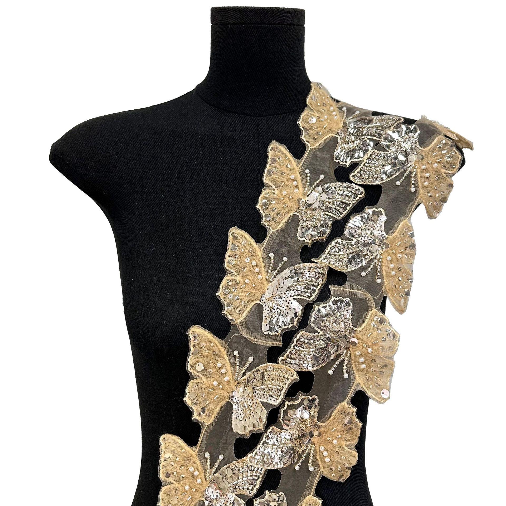 

Mesh Bead Embroidery Bead Sequin Butterfly Lace Lace Children S Clothing Lolita Hair Accessories Cloth Sticker Clothing Decoration T1102 khaki one