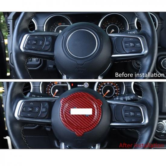 Center Steering Wheel Cover for Jeep Wrangler Gladiator JL JT Red Carbon Fiber