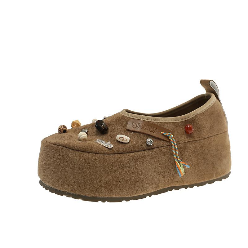 2025 new autumn niche design sense tassel outer wear one pedal sweet cool flat bottom inner height increasing Birkenstocks single shoes