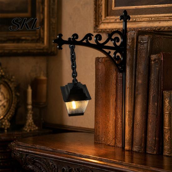 Kompakte Arbeitszimmerlampe 3D-gedruckte Geister-Bücherregal-Lampe, Warme LED-Bibliothekslampe mit Vintage-Straßen-Kleiner Leseecken-Silhouette, Dekorativ