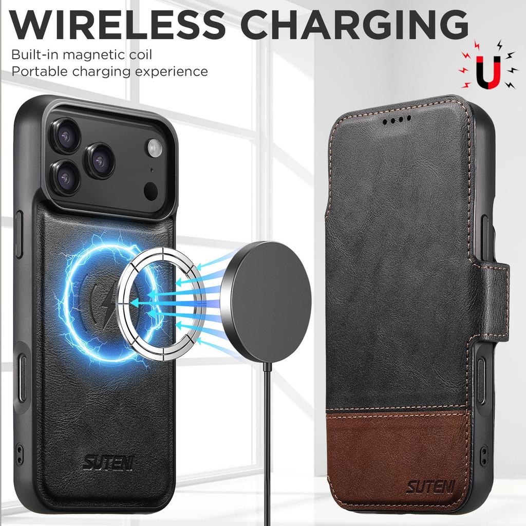 iPhone 17 Pro Max Flip Case: Card Slot, Magnetic Snap, Wireless Charging Stand, Leather 2-in-1 Design