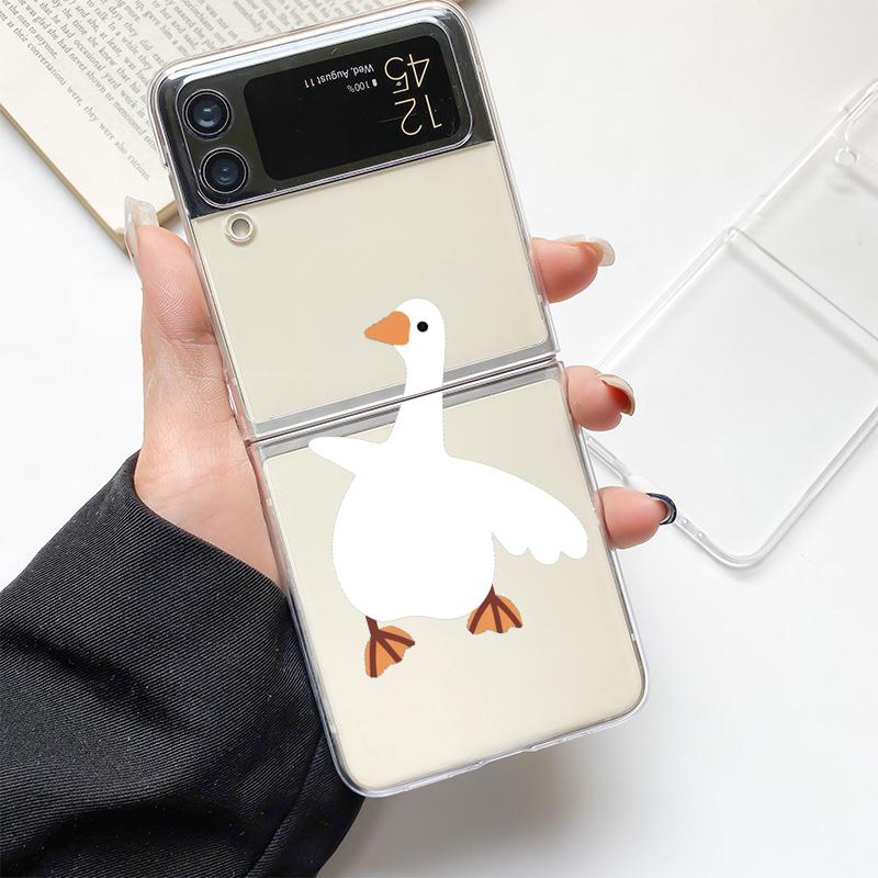 Cartoon Doubt Duck Fashion Phone Case For Samsung Galaxy Z Flip 3 4 5 6 7 Hard Folding Z Flip4 Clear PC Cover Protector Gift