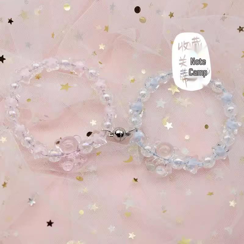 Colorful Preppy Style Beaded Bear Bracelets for Couples and Friends