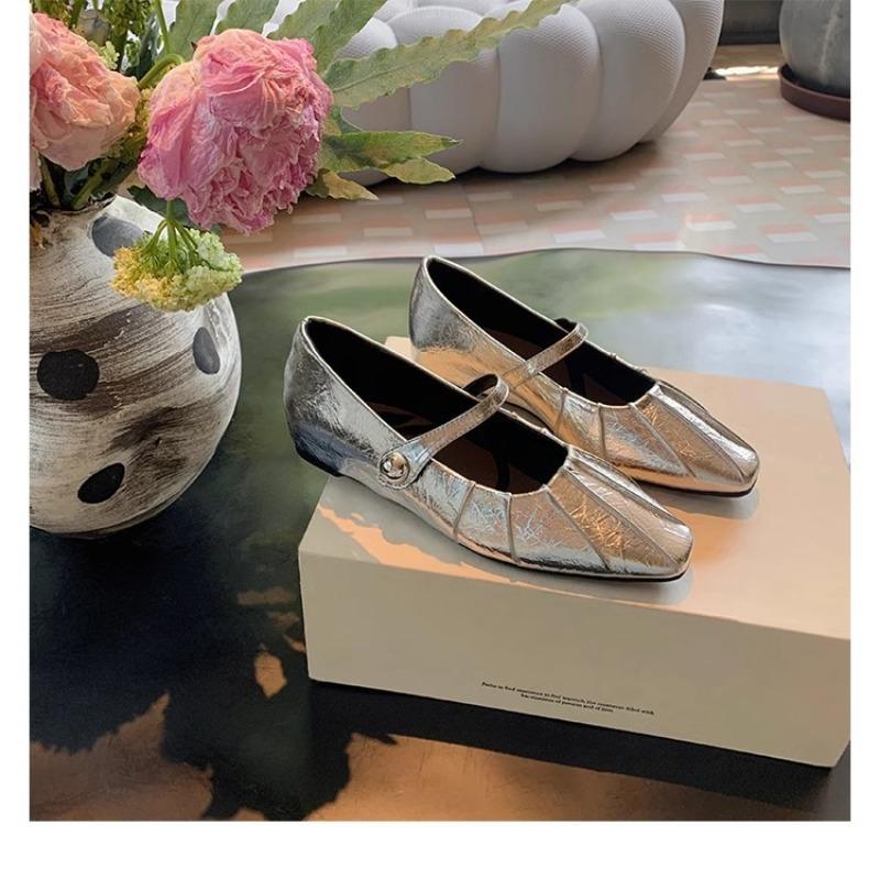 Studiolee temperament small square head folds word with shallow mouth Mary Jane bag head half slippers female summer