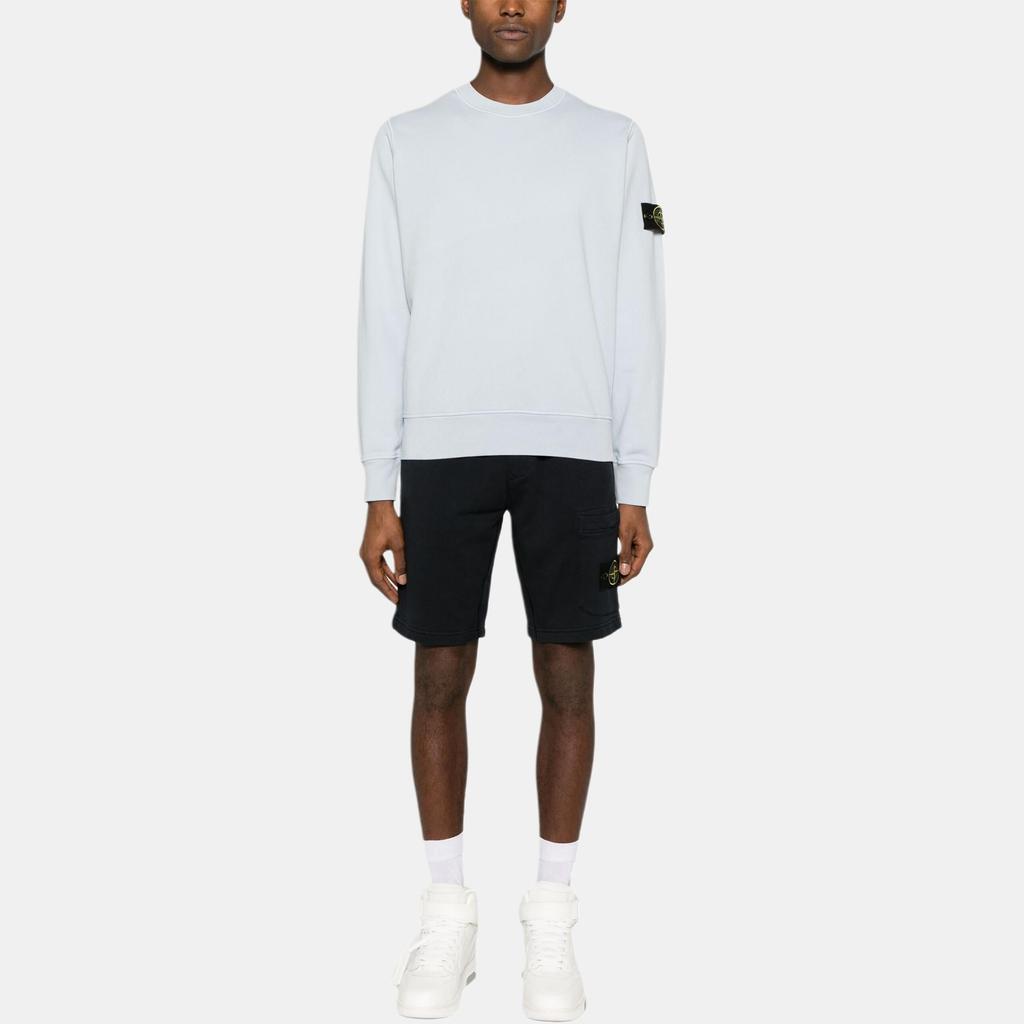 STONE ISLAND Classic Crew Neck Logo Badge Long Sleeve Pullover Sweatshirt Unisex Sweatshirt Frost-Blue 801563051-V0041