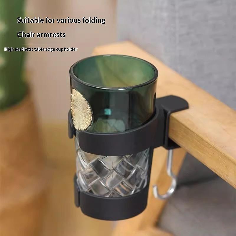Clip On Desk Cup Holder No Drill Anti-Spill Space Saving Design for Coffee Mugs Water Bottles Home Office Gaming Desks