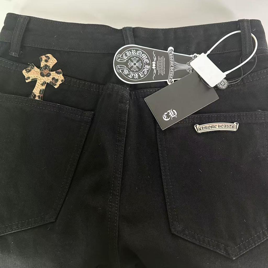9922 CHROME HEARTS Men's and Women's American Style Trendy Jeans with Fabric Patches, Casual and Fashionable High Street Pants
