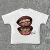 2026 Summer Hot Sale Chic Lips Golden Teeth Vintage Rock Goth Casual T Shirts Unisex Lightweight Printed Short Sleeve Casual Outdoor Cotton Tee