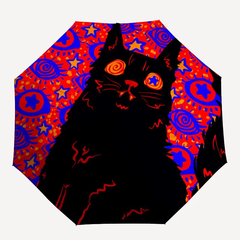 

1pc Psychedelic CatAutomatic Folding Umbrella, Portable Collapsible Design, Casual Outdoor Accessory, for All Seasons004