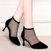 Spring and summer new suede pointed stiletto sexy sandals women's mesh fashion high heels stiletto single shoes