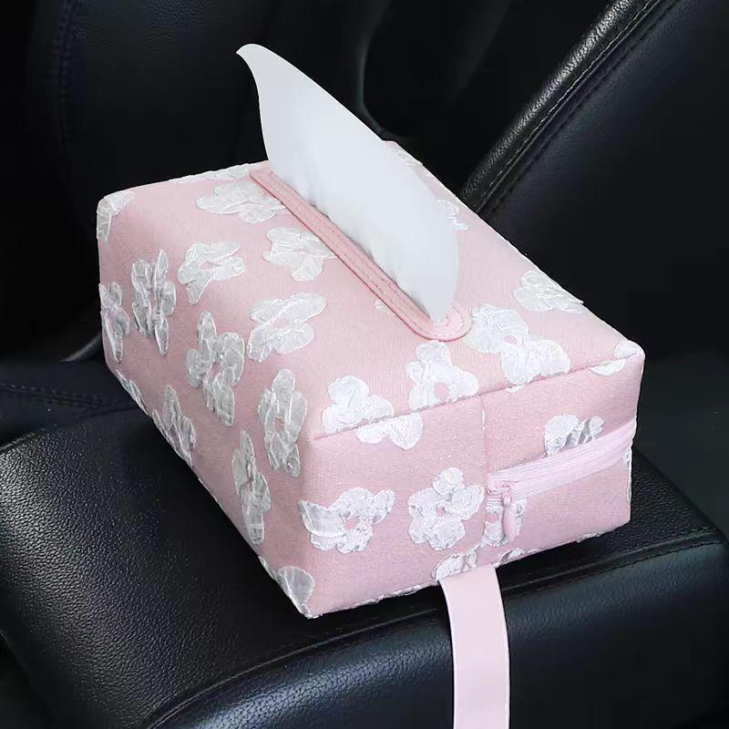 

Luxury French-Style Car Tissue Box with Armrest Strap and Visor Hanging