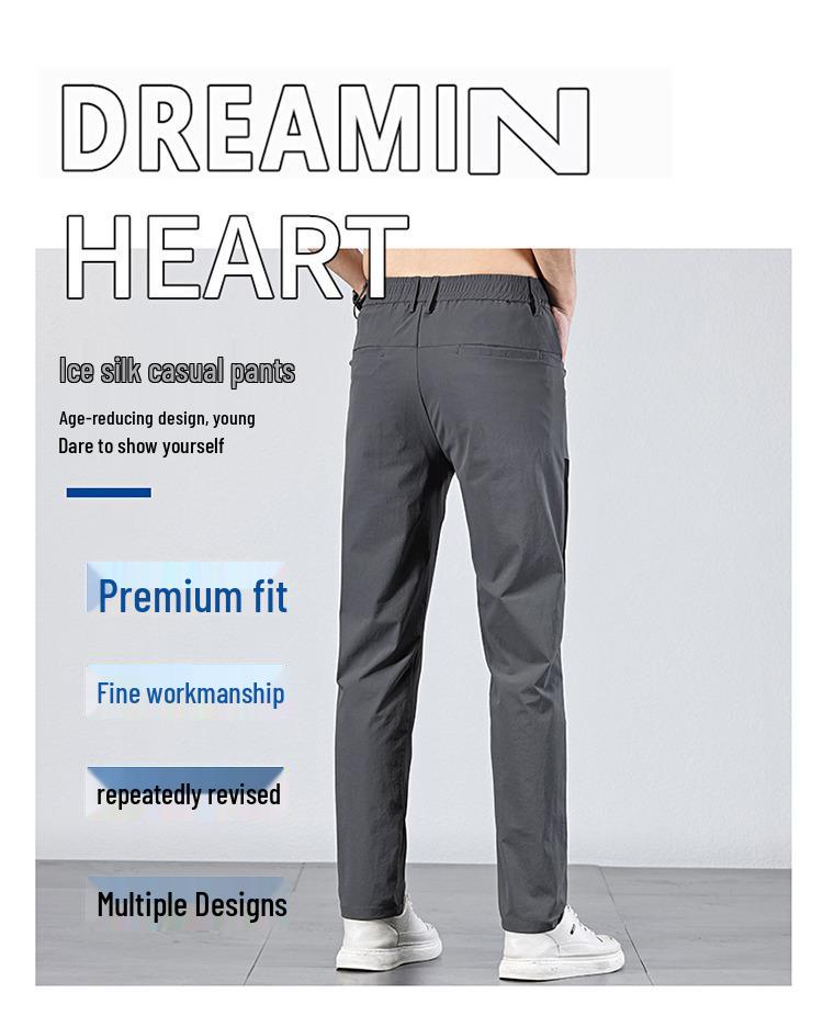 Men's Breathable Ice Silk Elastic Straight Leg Quick-Dry Casual Pants – Trendy and Comfortable for Summer