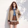 CHUYU Women's Barn-Style Color-Block Trench Coat