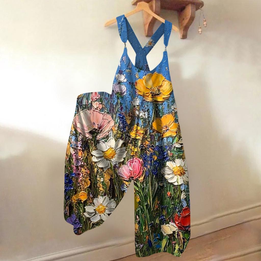 Salopetă de vară lejeră casual dintr-o singură piesă pentru femei, cu imprimeu floral