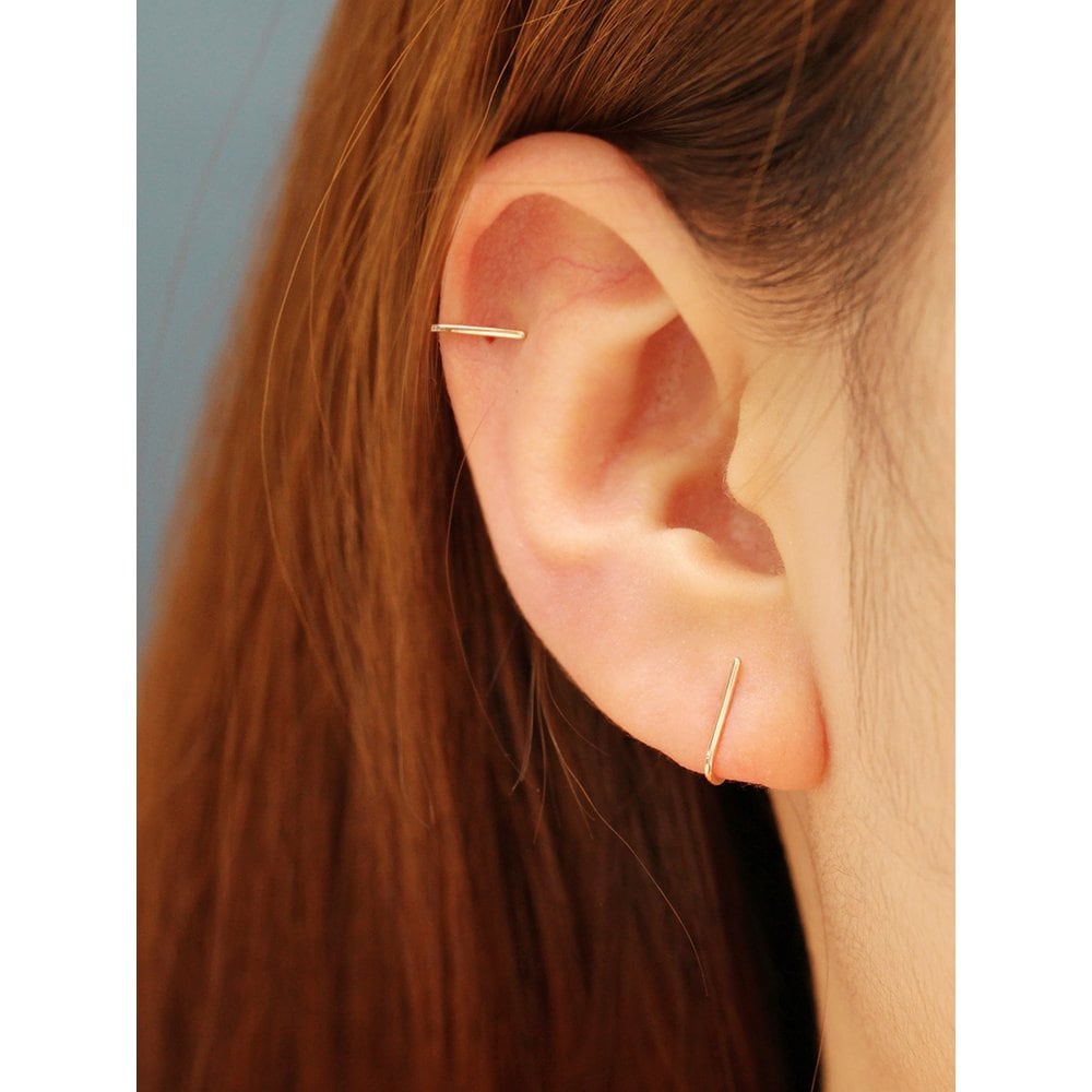 14K Minimal Stick Ear Cuff Piercing Earrings
