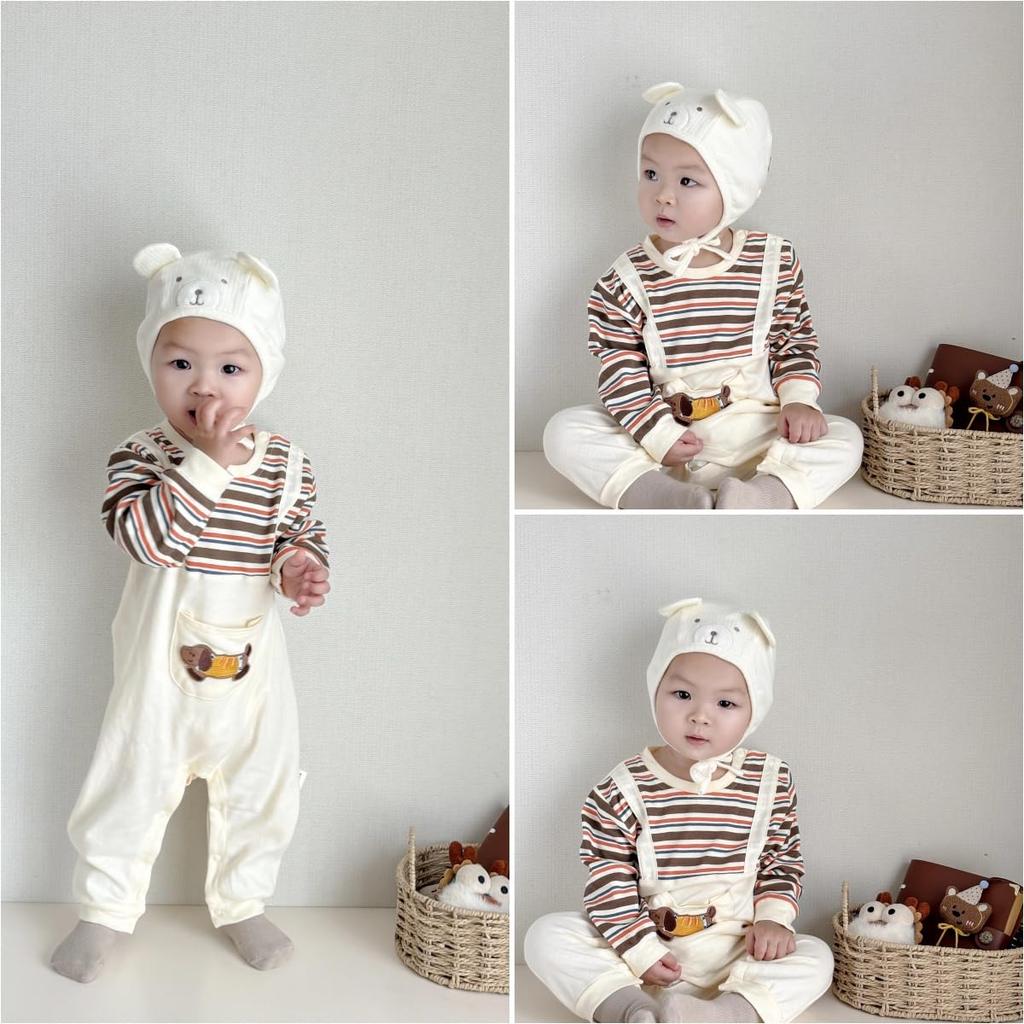 YIN OON Baby Long Newborn Cute Animal Spring Front Baby Brown Stripes Dog Size 80 Clothes, Fall/Winter Coverall/Romper, Sleeve, Girls/Boys Pajamas,