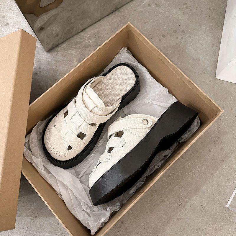 Two Wear Hollowed-out Bag Head Sandals for Women's Summer New Hole Shoes Thick-soled Half-slippers for Women