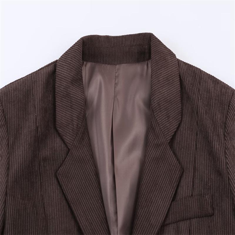 European & American Style Women's Corduroy Blazer and Wide-Leg Pants Set