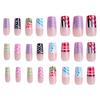 Polka Dot Lines Pink Square False Nails 24 Pieces Fashionable Design For DIY Manicure