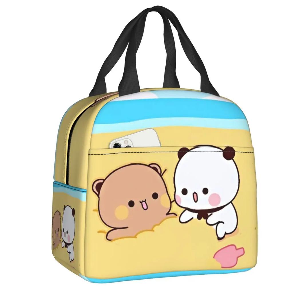 Peach and Goma Insulated Lunch Bags for Work School Picnic Cartoon Mochi Cat Leakproof Cooler Thermal Lunch Box for Women Kids