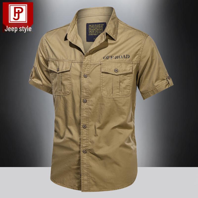 Men's Summer Military-Style Cotton Short-Sleeve Shirt - Casual, Lightweight, Multi-Pocket, Plus Size Workwear