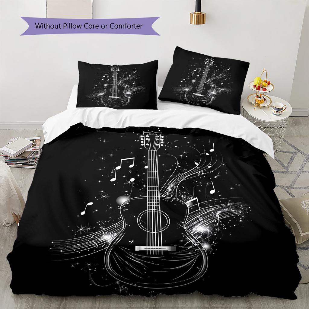Musical instrument notes Pattern Bedding Quilt Set Quilt Cover Pillowcase Home Decoration Gift (1 * duvet cover + 2 * pillowcase, without core)