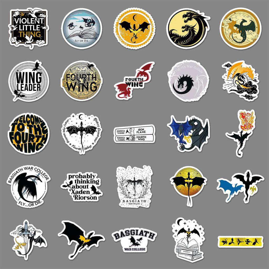 50 Fourth Wing Fantasy Novel Cartoon Waterproof Stickers for DIY Suitcase & Phone Case