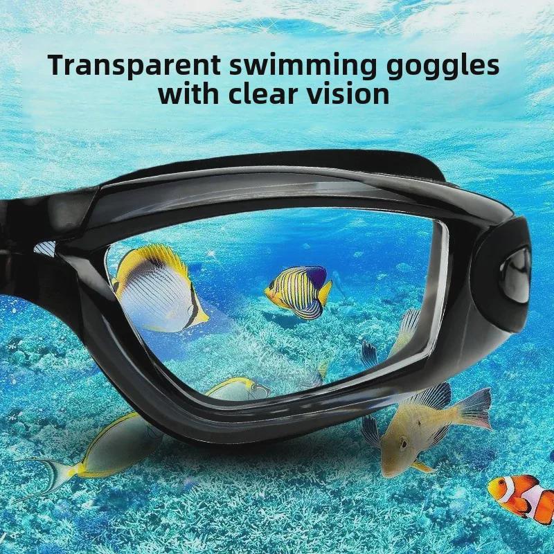 Herren Kurzsichtigkeit Schwimmbrillen Set mit Kappe & Ohrstöpseln: Transparent, HD, Wasserdicht, Beschlagfrei