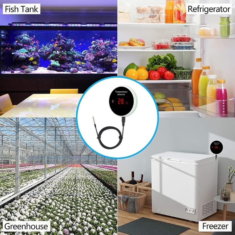 Small Temperature Monitor Featuring Waterproof Probe Rechargeable Temperature Detect for Lab Rooms Data Tracking